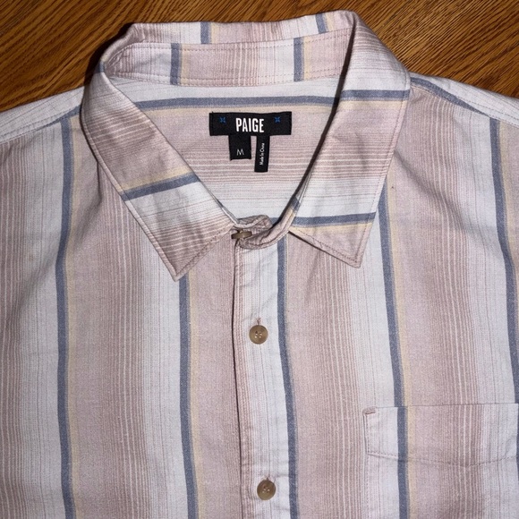 Paige Men’s Cooper Stripe Cotton Button Up Ling Sleeve Shirt in Hazy Blush - Picture 4 of 12